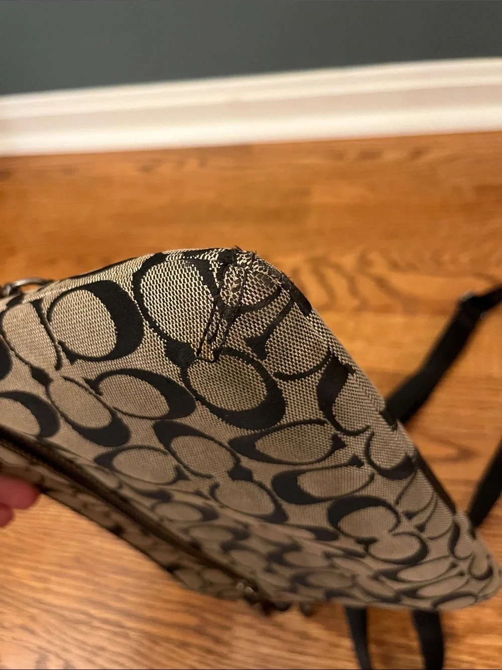 Coach signature monogram padded tablet case with a black stripe